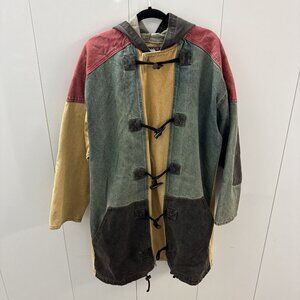 VINTAGE 90s Corniche Jacket Medium Colorblock Denim Toggle Chore Utility Hip Hop